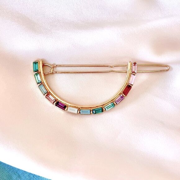 Accessories - Multicolor Crystal Half Moon Hair Barrette